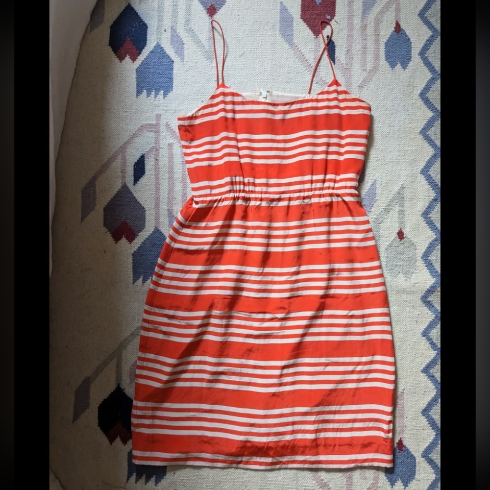 Fully lined silk orange and cream striped dress